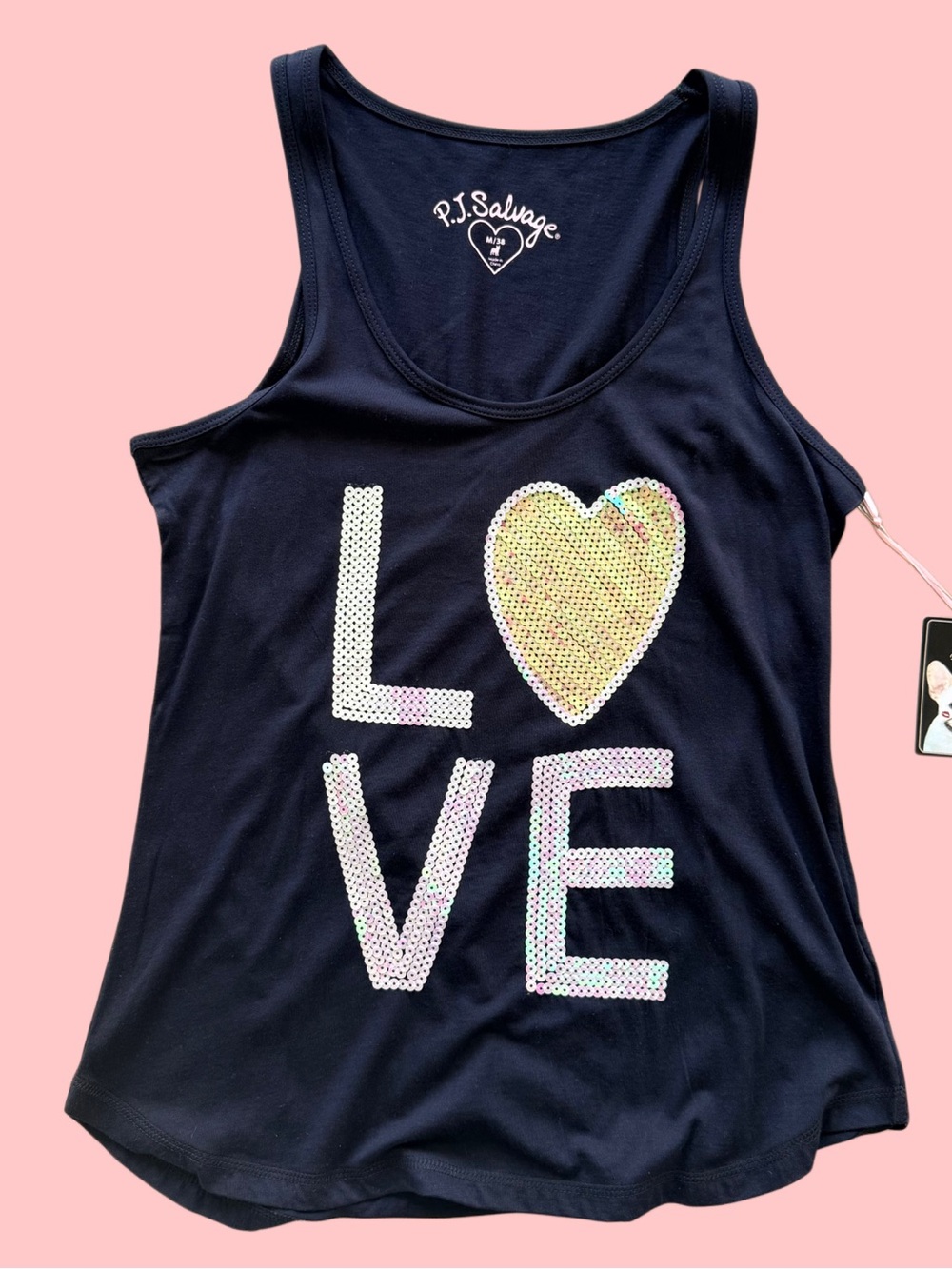 P.J. Salvage Black Sequins LOVE Tank